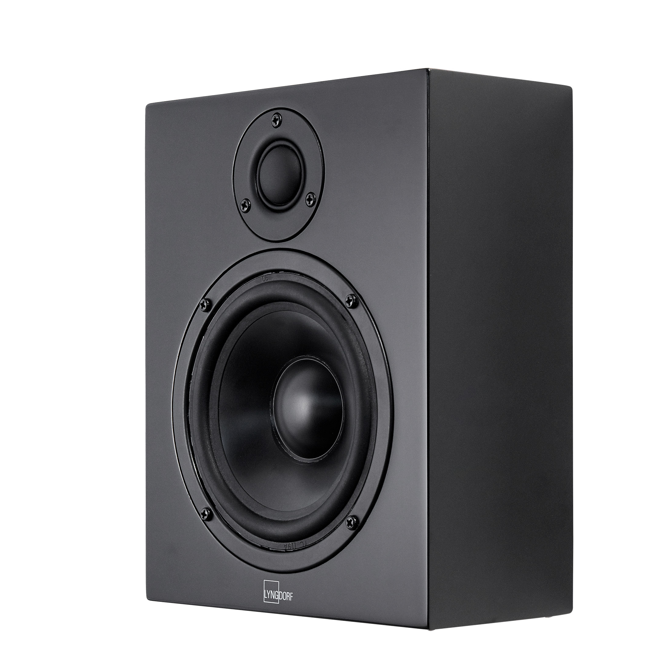 Lyngdorf MH-2 Satellitenlautsprecher Schwarz Bildformat_1zu1 weißer Hintergrund