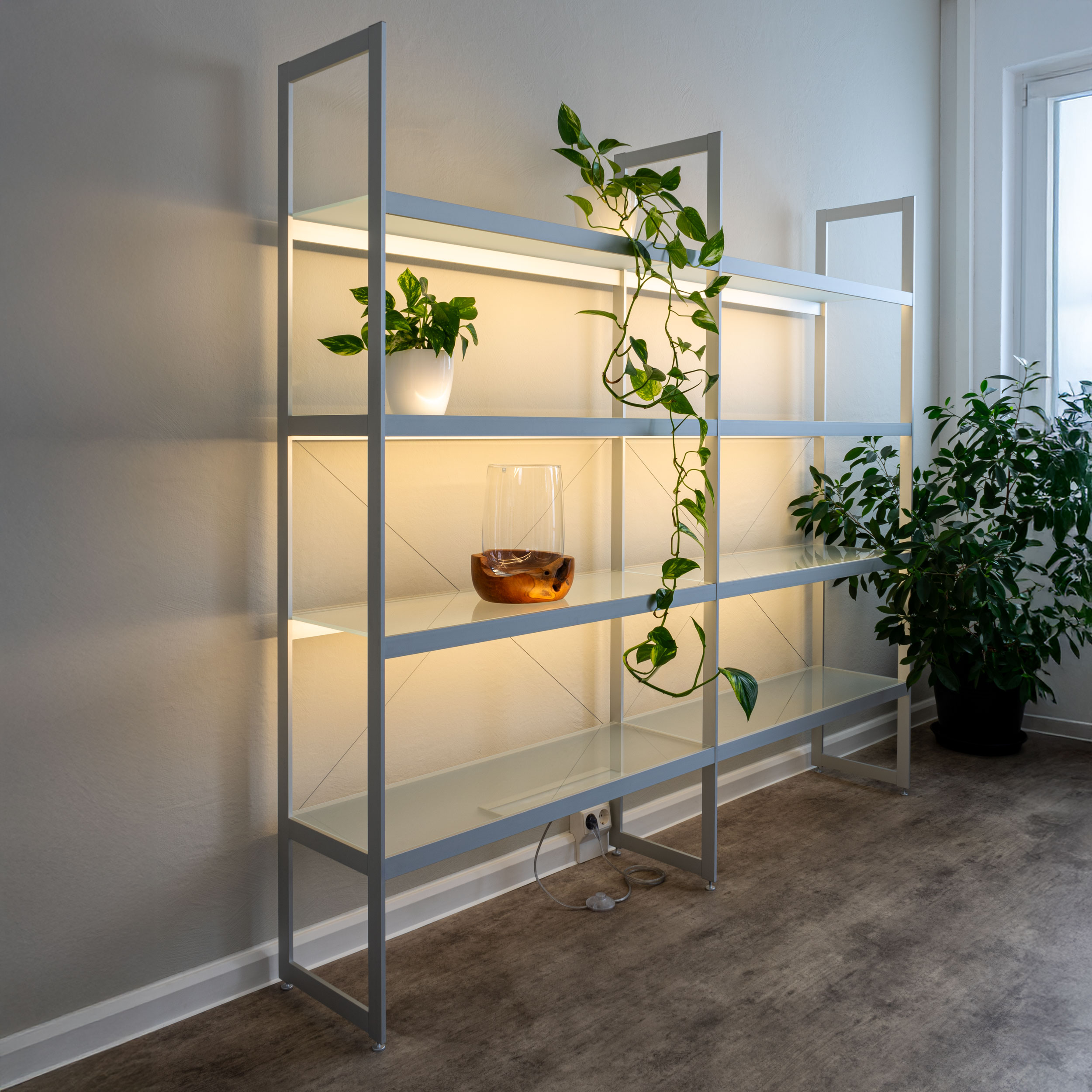 AUDAPHON Lichtregal 200x35x185 mit Blumen Glas Deko Licht Bildformat 1zu1