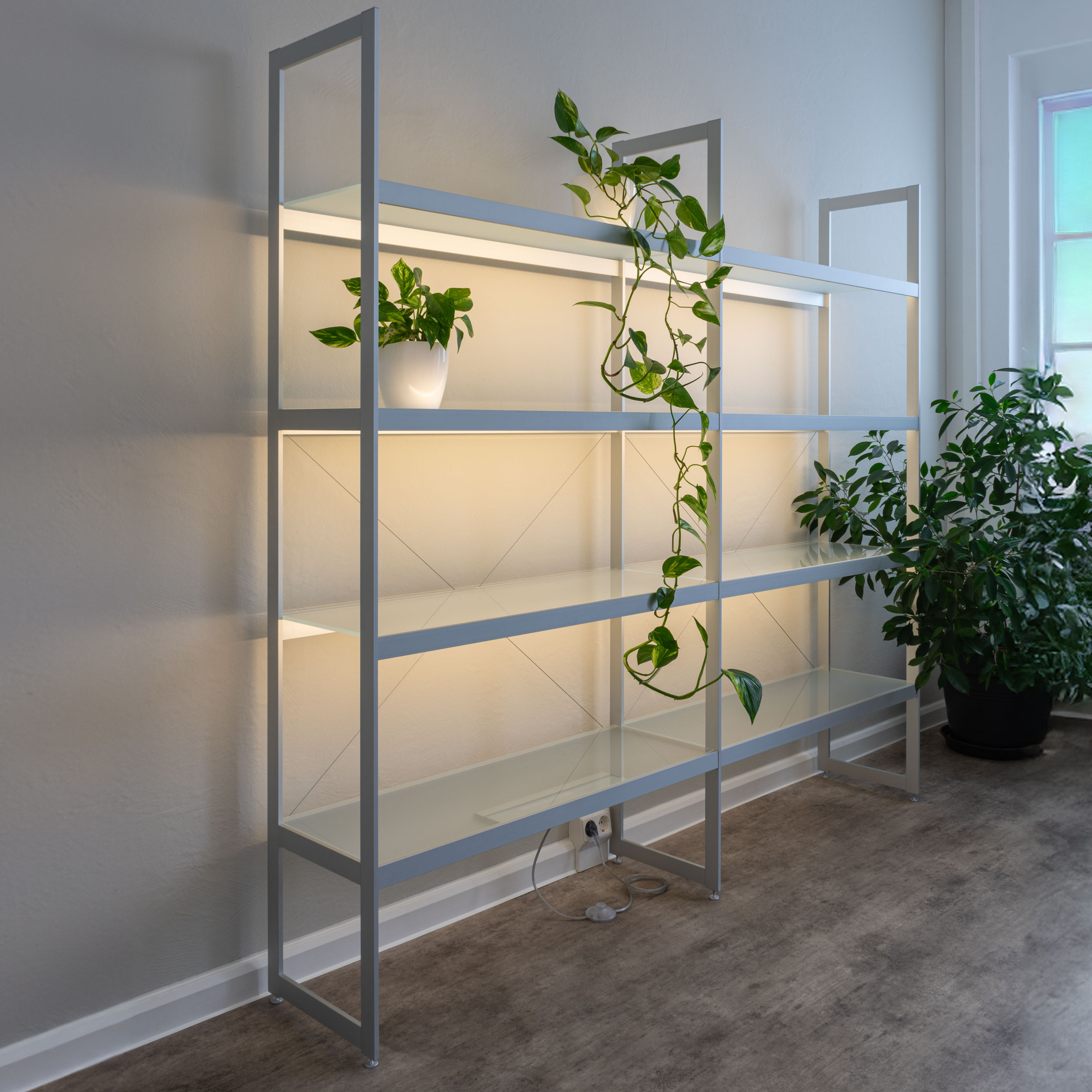 AUDAPHON Lichtregal 200x35x185 mit Blumen Licht Fenster Bildformat 1zu1