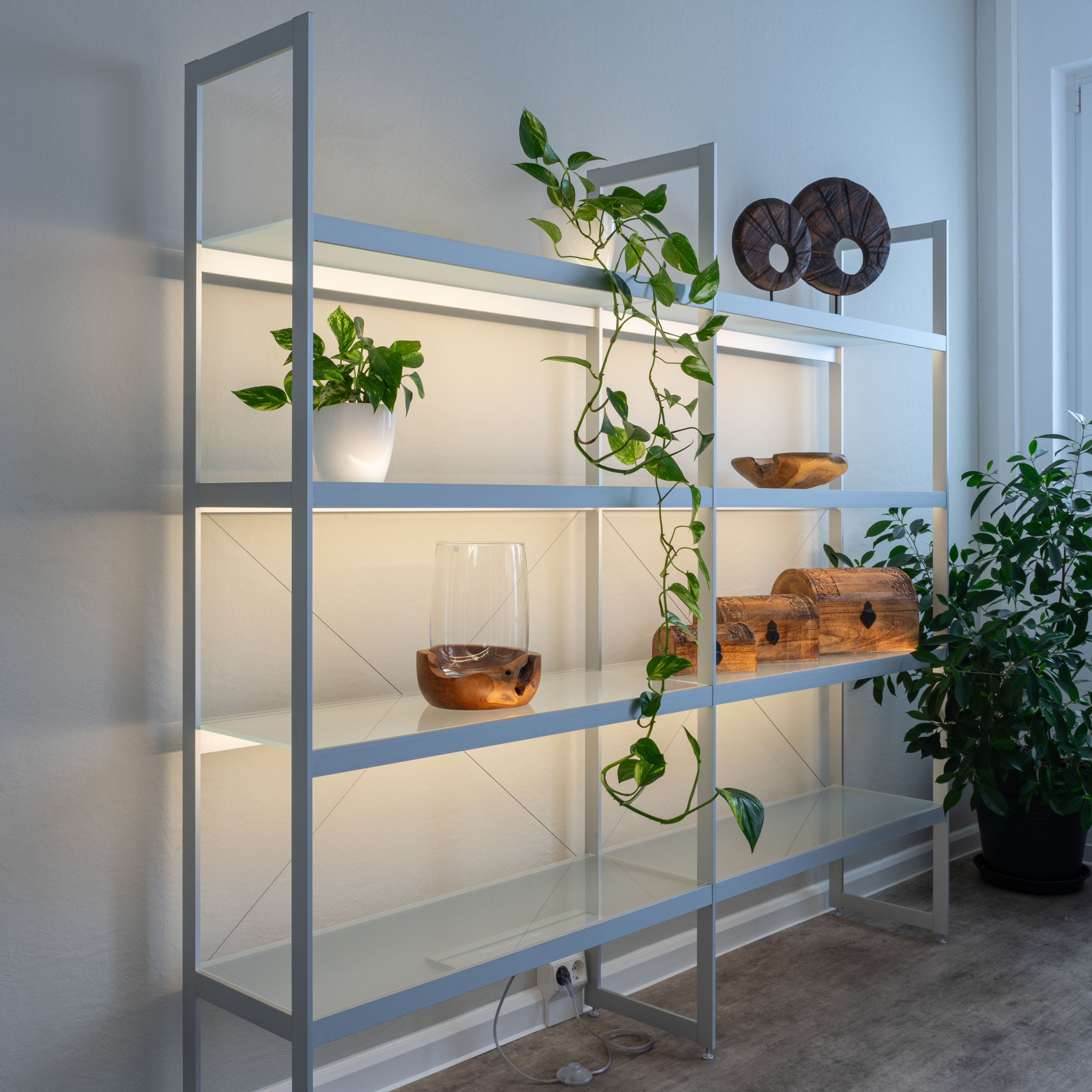 AUDAPHON Lichtregal 200x35x185 mit Blumen Glas Holz Deko Licht Bildformat 1zu1