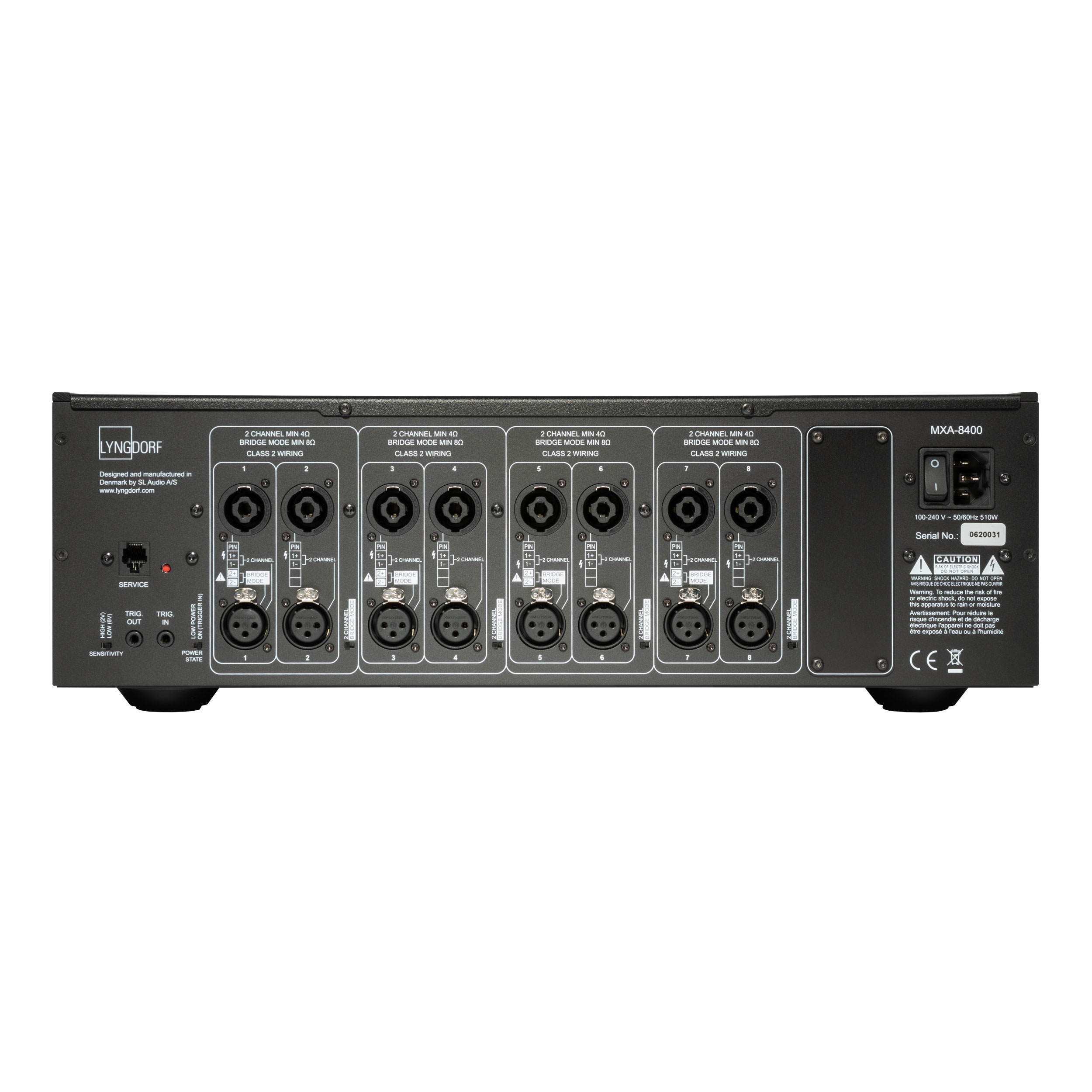 Lyngdorf MXA-8400 Endstufe Back Bildformat 1zu1 weißer Hintergrund Lyngdorf MXA-8400 Endstufe Back Bildformat 1zu1 weißer Hintergrund
