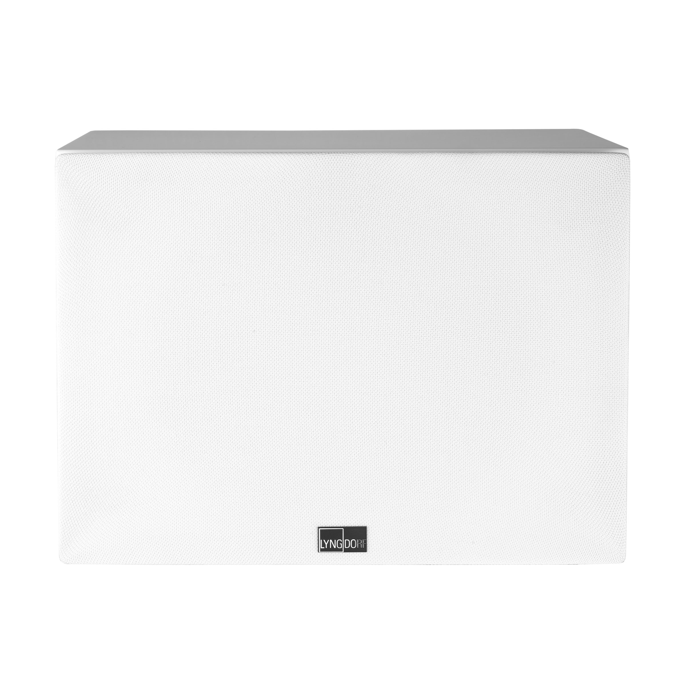 Lyngdorf BW-3 Subwoofer Weiß Front mit Abdeckung Bildformat 2400x2400 weißer Hintergrund