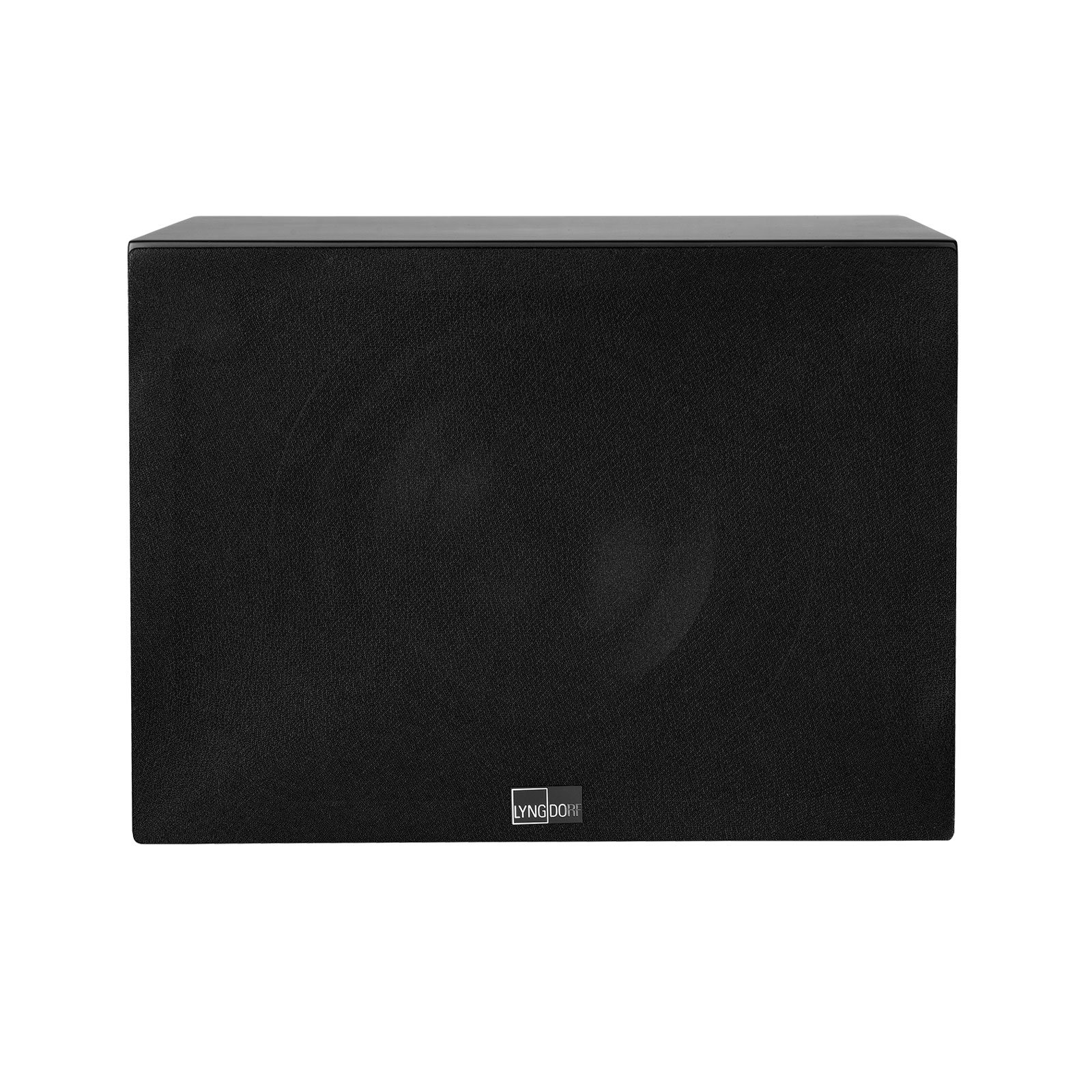 Lyngdorf BW-3 Schwarz Front mit Abdeckung Bildformat 1600x1600 weißer Hintergrund
