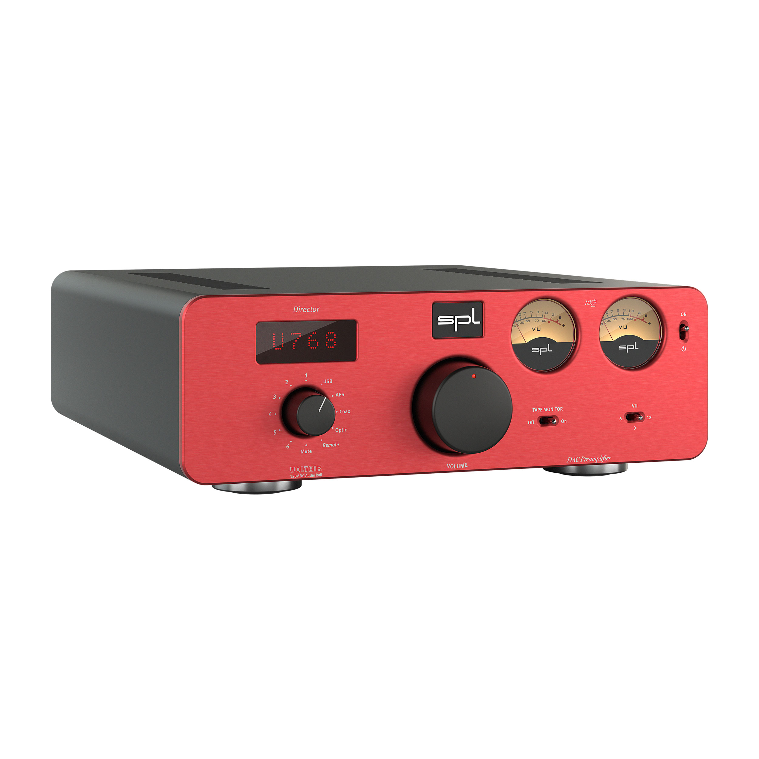 SPL Director mk2 Vorverstärker schwarzes Gehäuse  rotes Front Bildformat 1zu1 weißer Hintergrund SPL Director mk2 Vorverstärker schwarzes Gehäuse rotes Front Bildformat 1zu1 weißer Hintergrund