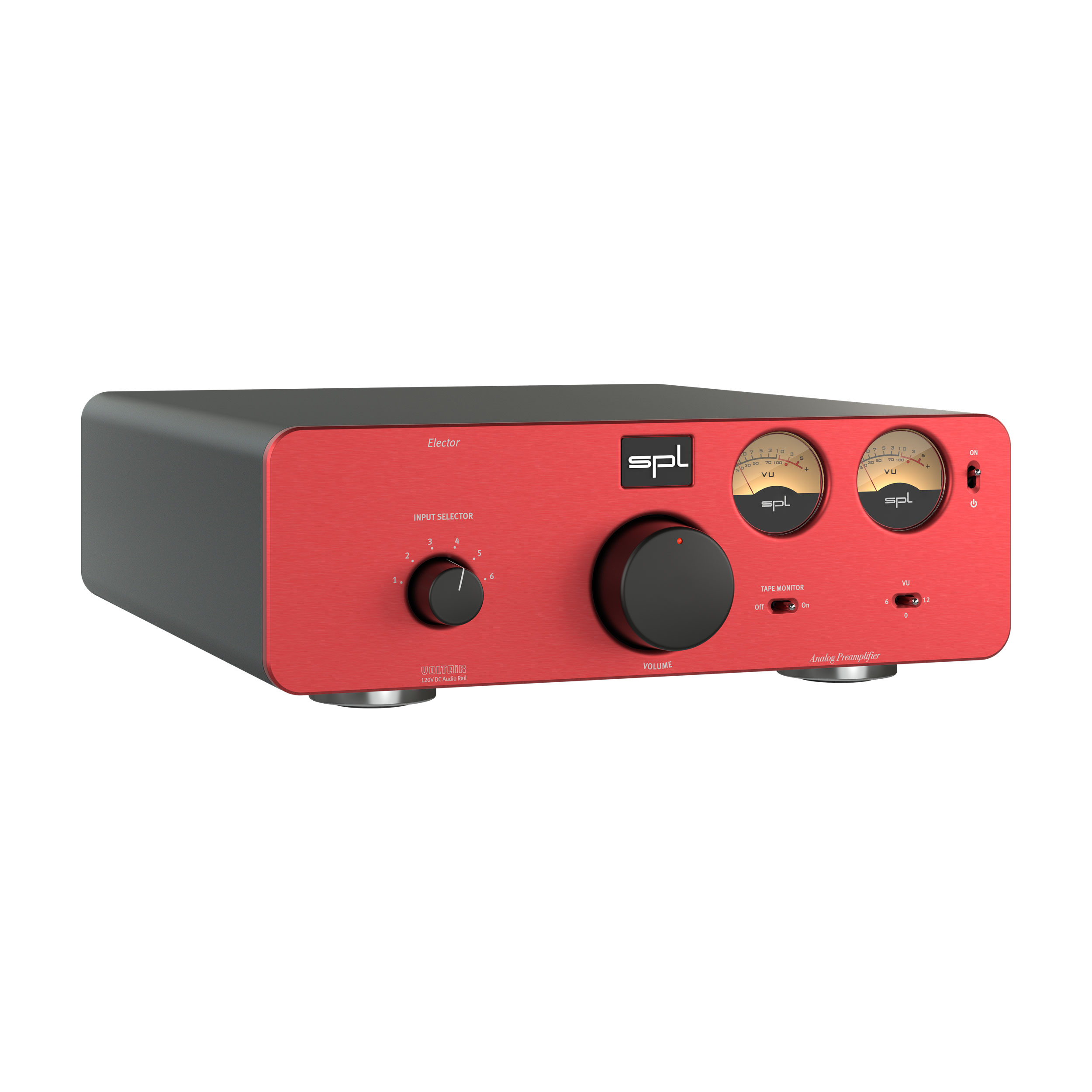 SPL Elector Vorverstärker Schwarzes Gehäuse front Rot Bildformat 1zu1 Weißer Hintergrund SPL Elector Vorverstärker Schwarzes Gehäuse front Rot Bildformat 1zu1 Weißer Hintergrund