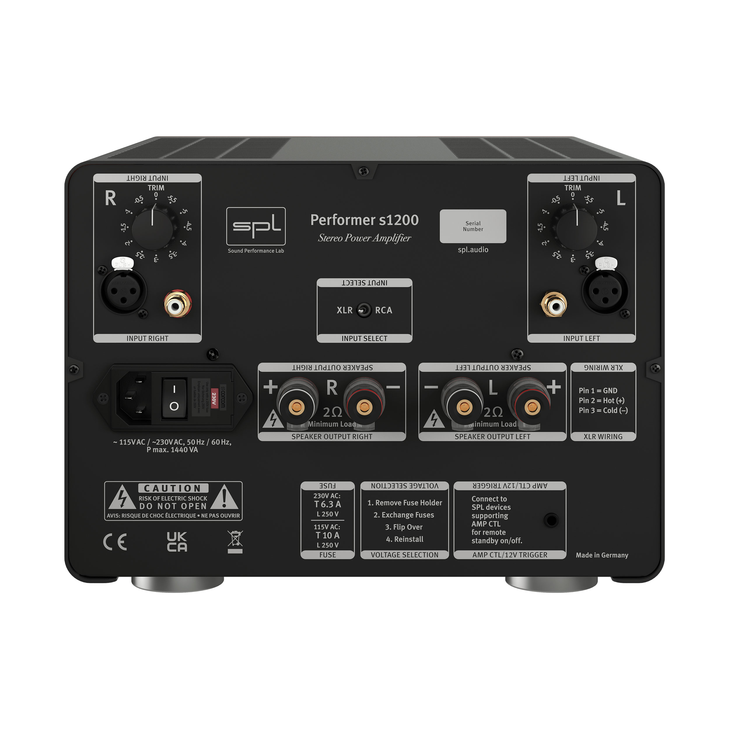 SPL Performer s1200 Stereo-Endstufe back Gehäuse Schwarz Bildformat 1zu1 weißer Hintergrund SPL Performer s1200 Stereo-Endstufe back Gehäuse Schwarz Bildformat 1zu1 weißer Hintergrund