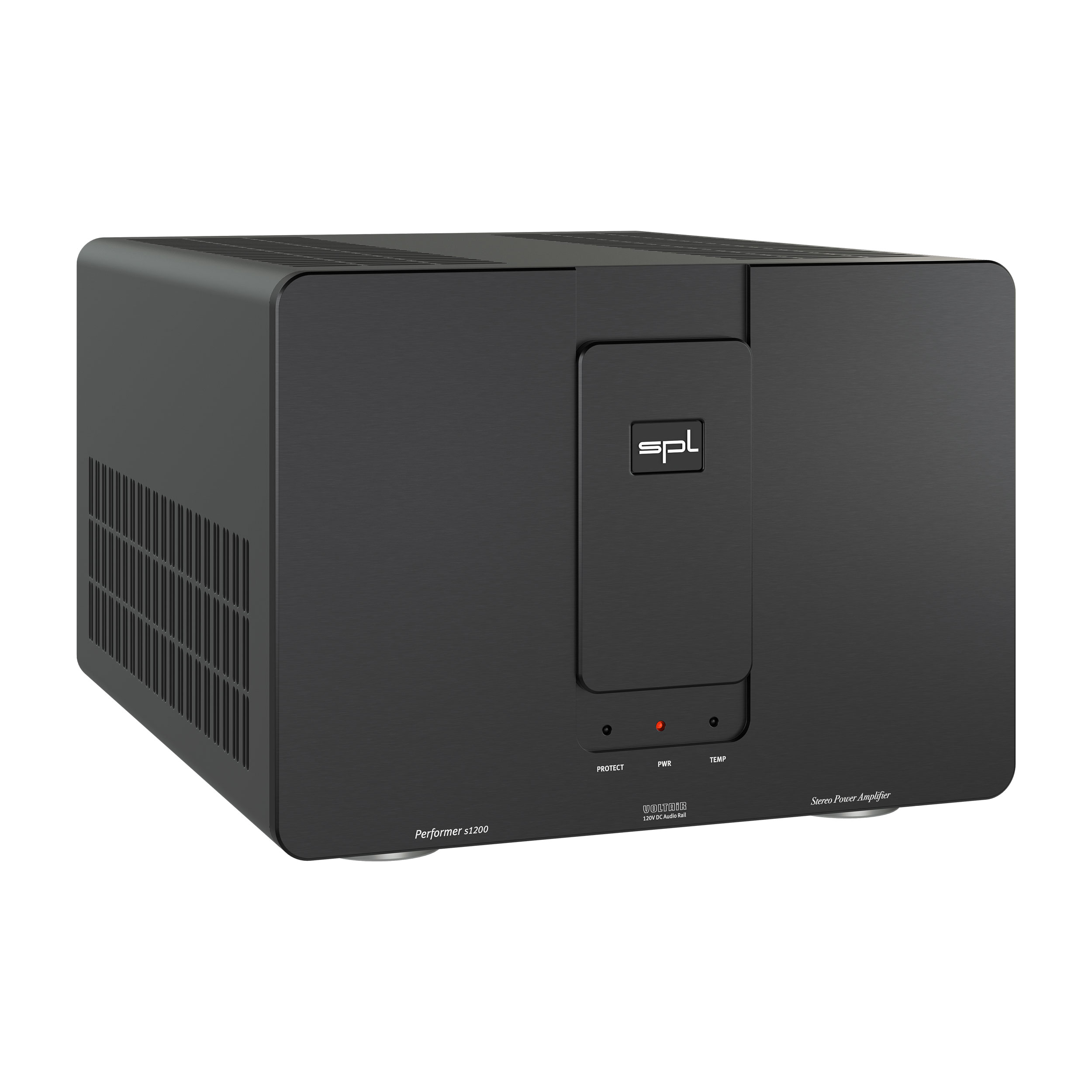SPL Performer s1200 Stereo-Endstufe linke Seite Front Schwarz-Schwarz Gehäuse Schwarz Bildformat 1zu1 weißer Hintergrund SPL Performer s1200 Stereo-Endstufe linke Seite Front Schwarz-Schwarz Gehäuse Schwarz Bildformat 1zu1 weißer Hintergrund