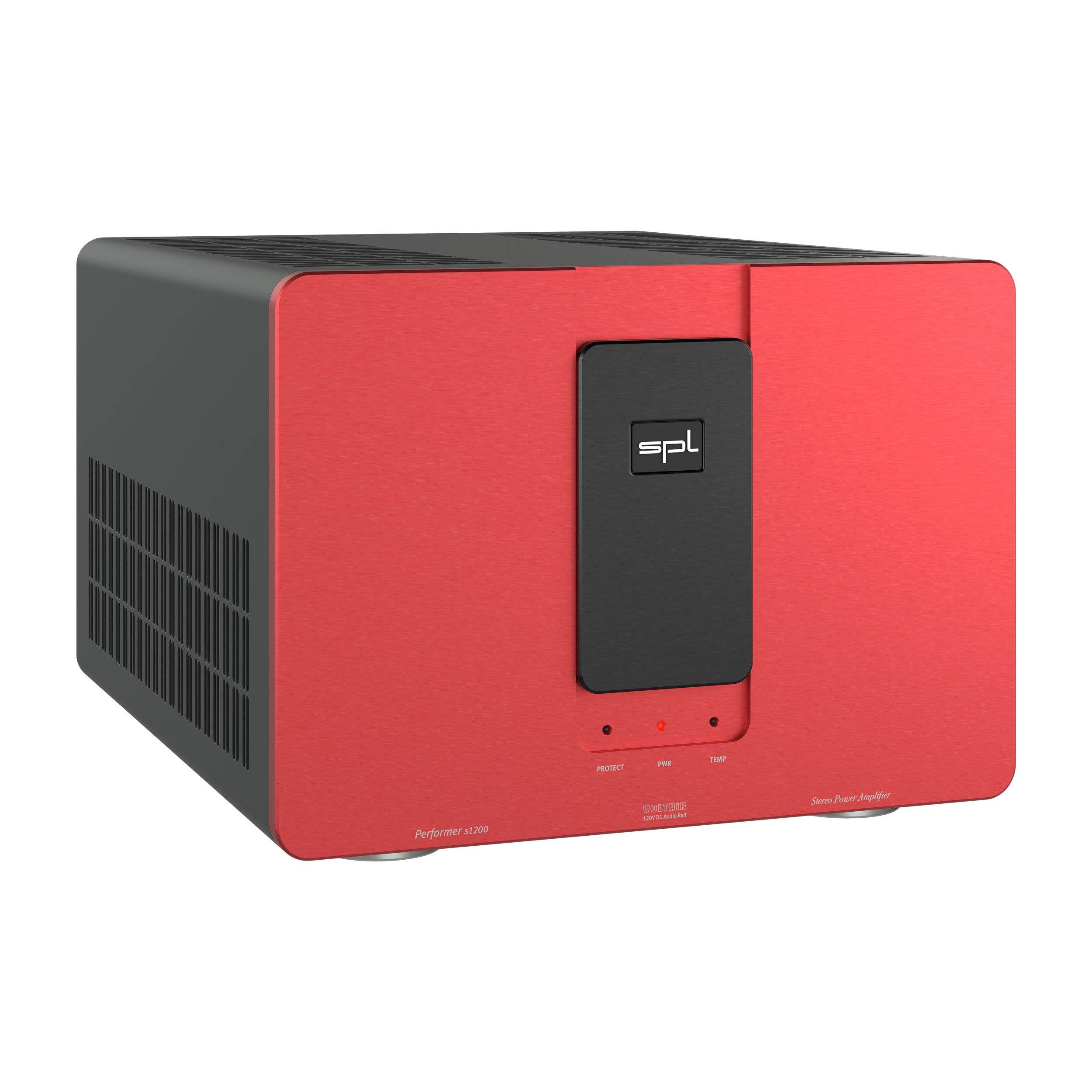 SPL Performer s1200 Stereo-Endstufe linke Seite Front Rot-Schwarz Gehäuse Schwarz Bildformat 1zu1 weißer Hintergrund SPL Performer s1200 Stereo-Endstufe linke Seite Front Rot-Schwarz Gehäuse Schwarz Bildformat 1zu1 weißer Hintergrund