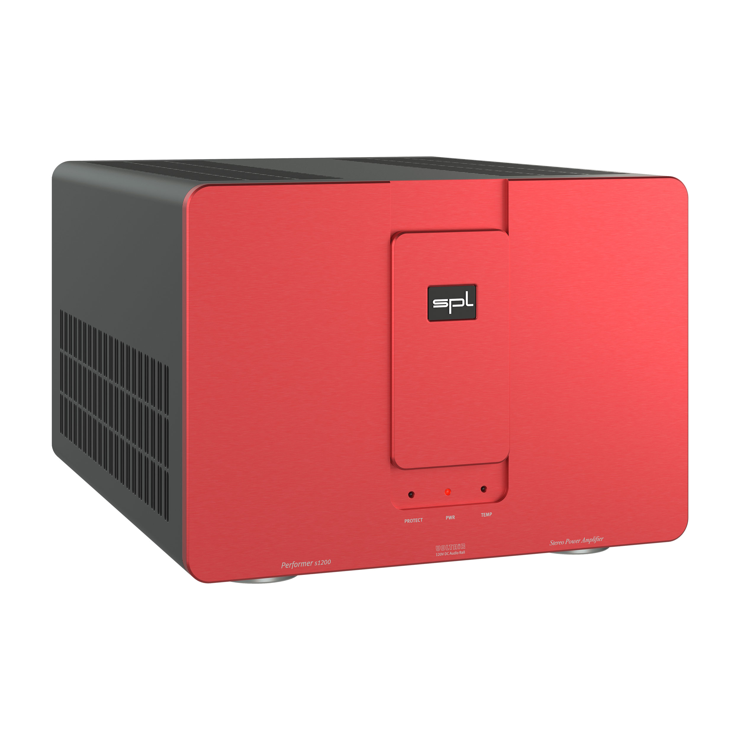SPL Performer s1200 Stereo-Endstufe linke Seite Front Rot-Rot Gehäuse Schwarz Bildformat 1zu1 weißer Hintergrund SPL Performer s1200 Stereo-Endstufe linke Seite Front Rot-Rot Gehäuse Schwarz Bildformat 1zu1 weißer Hintergrund