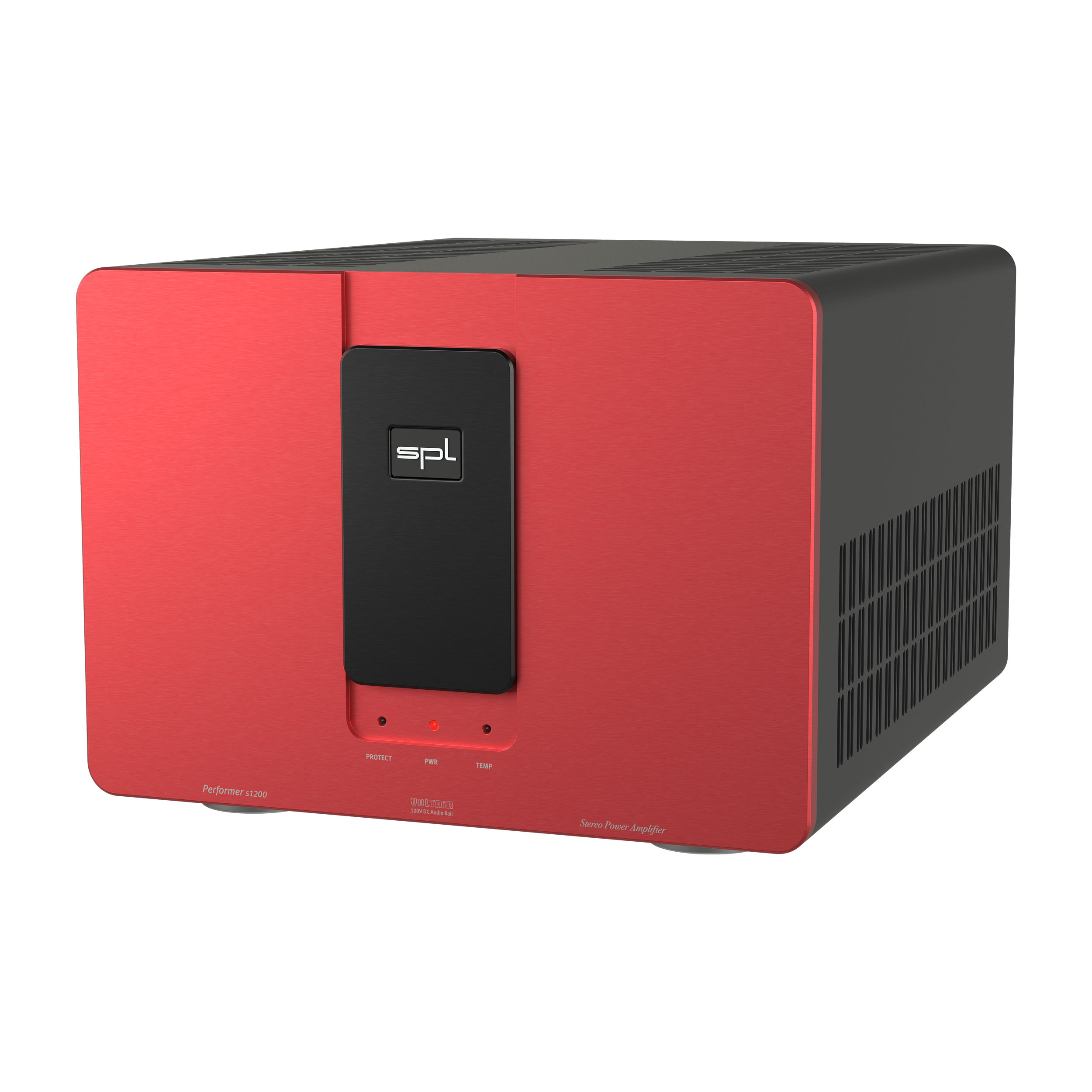SPL Performer s1200 Stereo-Endstufe rechte Seite Front Rot-Schwarz Gehäuse Schwarz Bildformat 1zu1 weißer Hintergrund SPL Performer s1200 Stereo-Endstufe rechte Seite Front Rot-Schwarz Gehäuse Schwarz Bildformat 1zu1 weißer Hintergrund