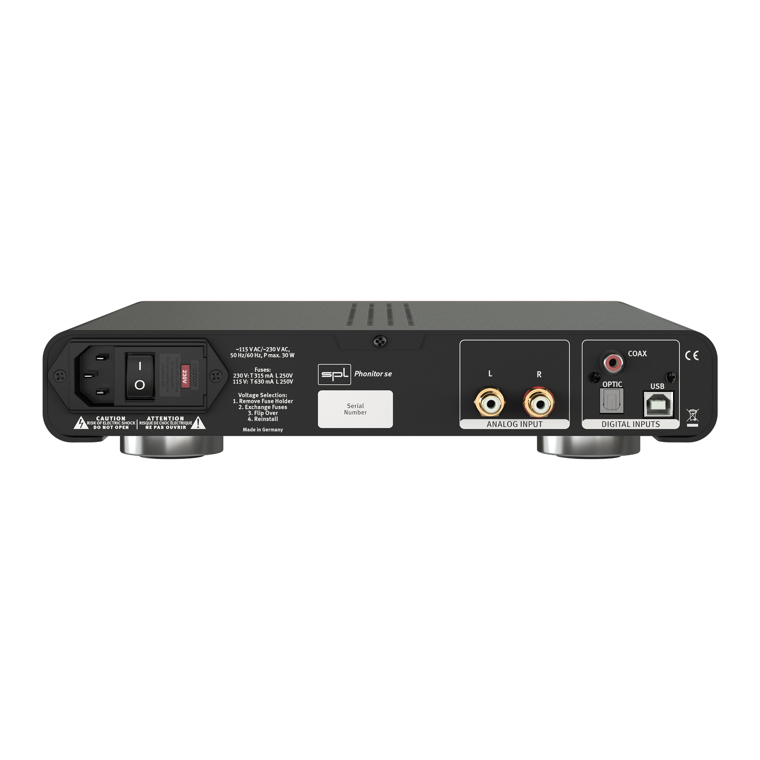 SPL Phonitor se Kopfhörerverstärker back Gehäuse Schwarz Bildformat 1zu1 weißer Hintergrund SPL Phonitor se Kopfhörerverstärker back Gehäuse Schwarz Bildformat 1zu1 weißer Hintergrund