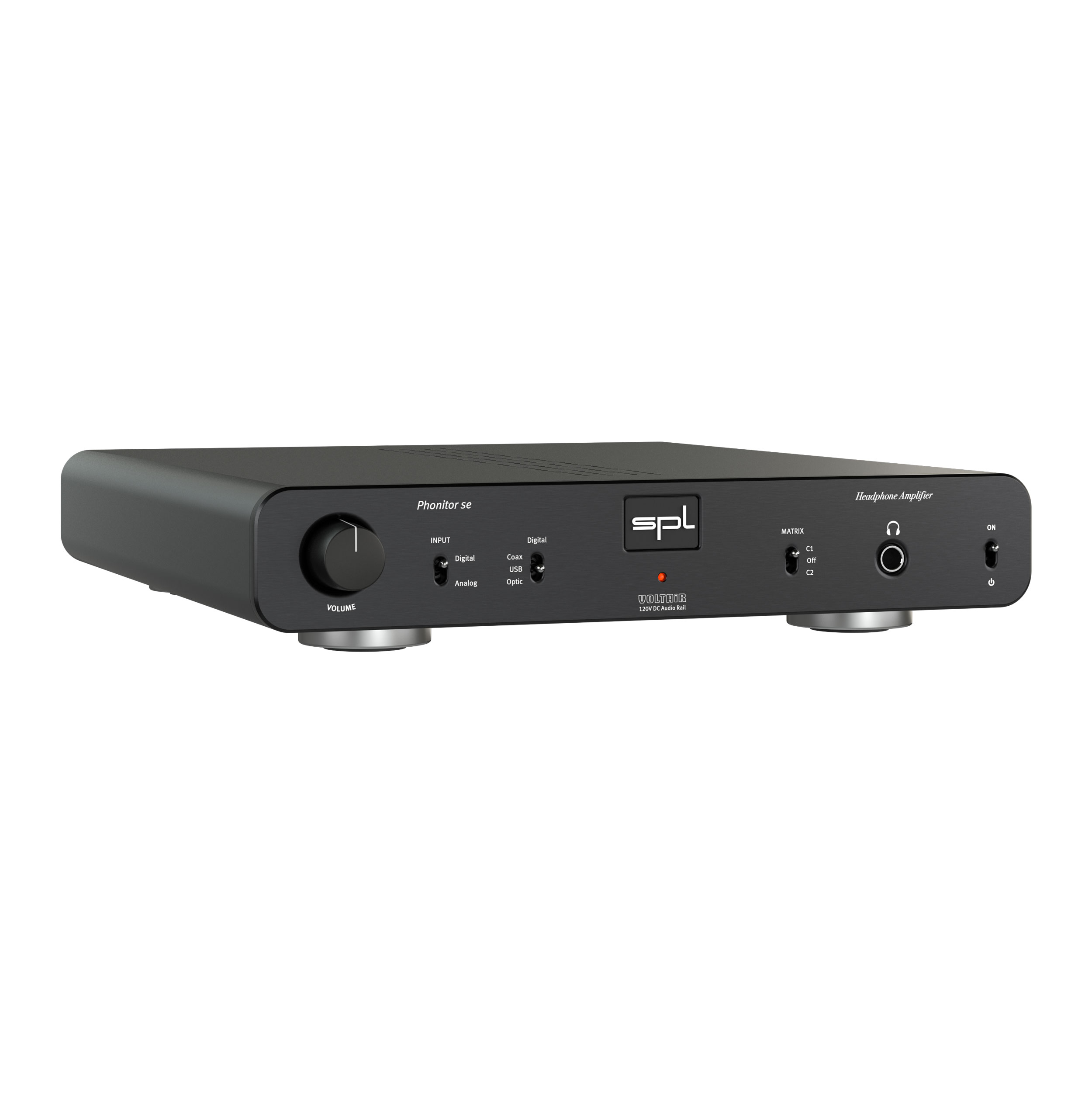 SPL Phonitor se Kopfhörerverstärker linke  Seite Front Schwarz Gehäuse Schwarz Bildformat 1zu1 weißer Hintergrund SPL Phonitor se Kopfhörerverstärker linke Seite Front Schwarz Gehäuse Schwarz Bildformat 1zu1 weißer Hintergrund