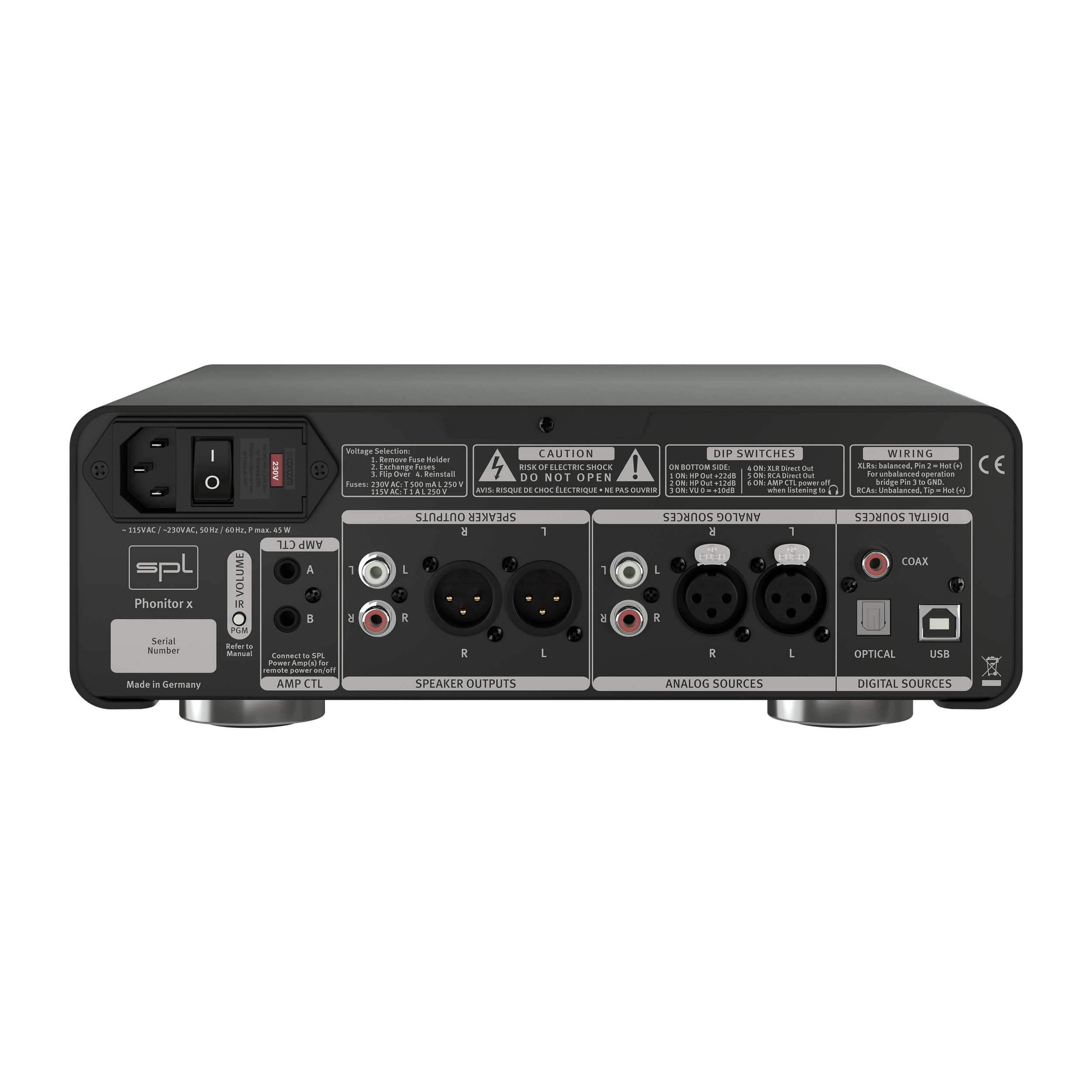 SPL Phonitor x Kopfhörerverstärker mit Vorverstärker Back Gehäuse Schwarz Bildformat 1zu1 weißer Hintergrund SPL Phonitor x Kopfhörerverstärker mit Vorverstärker Back Gehäuse Schwarz Bildformat 1zu1 weißer Hintergrund
