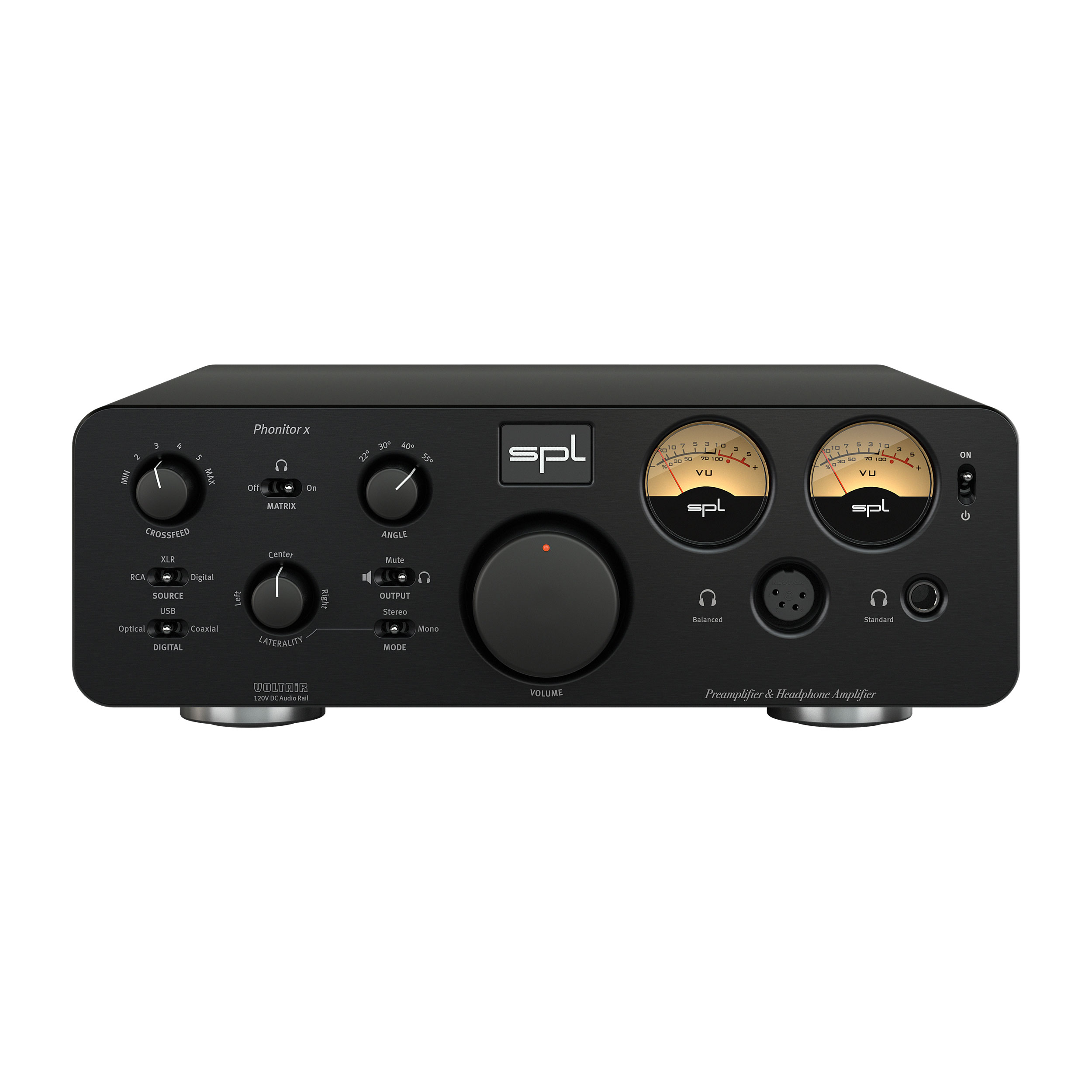 SPL Phonitor x Kopfhörerverstärker mit Vorverstärker Front Schwarz Gehäuse Schwarz Bildformat 1zu1 weißer Hintergrund SPL Phonitor x Kopfhörerverstärker mit Vorverstärker Front Schwarz Gehäuse Schwarz Bildformat 1zu1 weißer Hintergrund