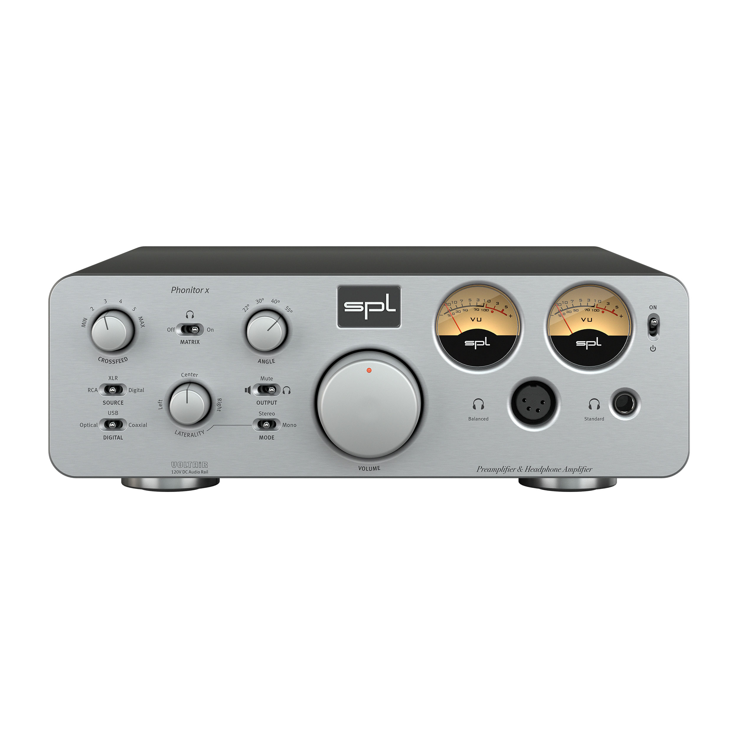 SPL Phonitor x Kopfhörerverstärker mit Vorverstärker Front Silber Gehäuse Schwarz Bildformat 1zu1 weißer Hintergrund SPL Phonitor x Kopfhörerverstärker mit Vorverstärker Front Silber Gehäuse Schwarz Bildformat 1zu1 weißer Hintergrund