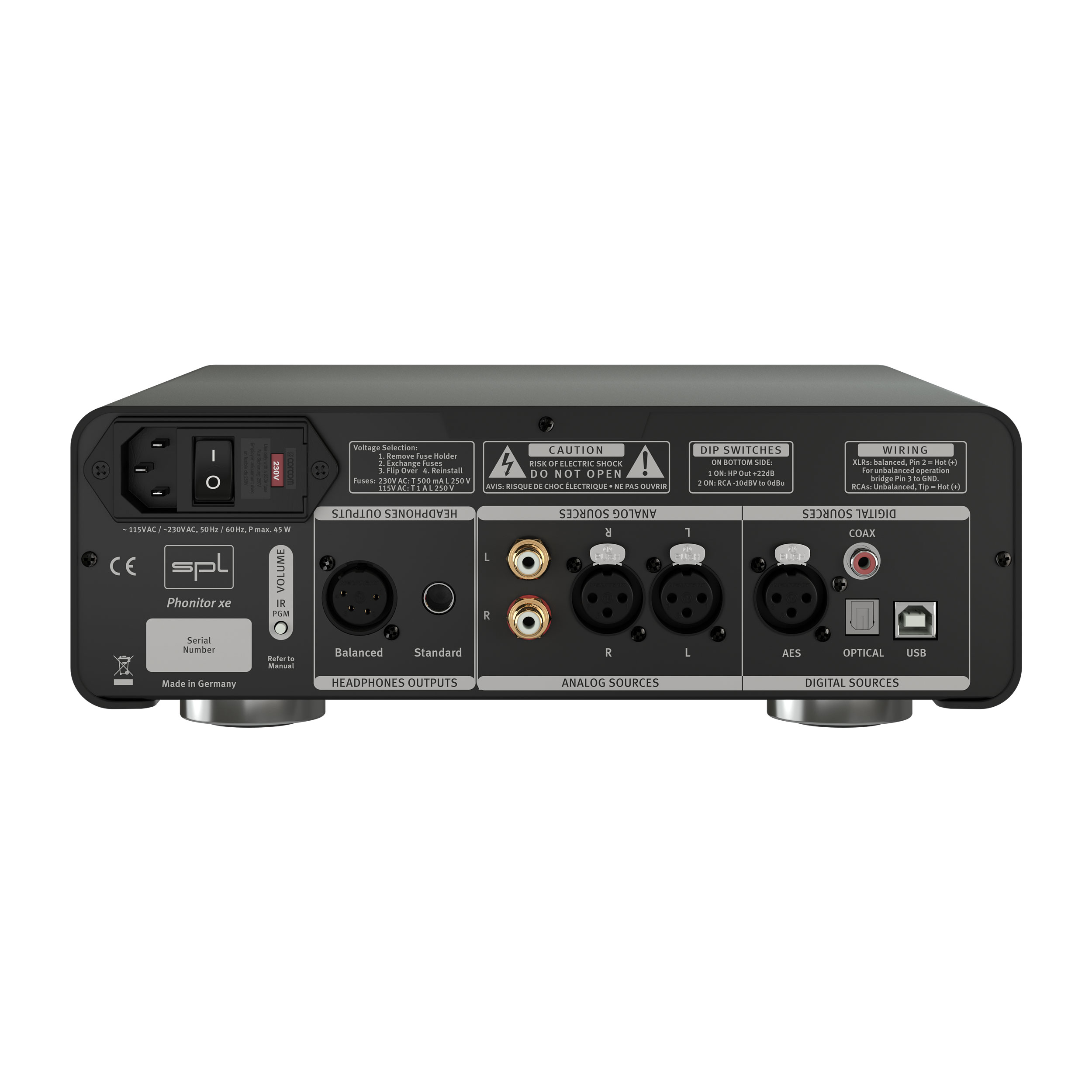 SPL Phonitor xe Kopfhörerverstärker Back Gehäuse Schwarz Bildformat1zu1 weißer Hintergrund SPL Phonitor xe Kopfhörerverstärker Back Gehäuse Schwarz Bildformat1zu1 weißer Hintergrund
