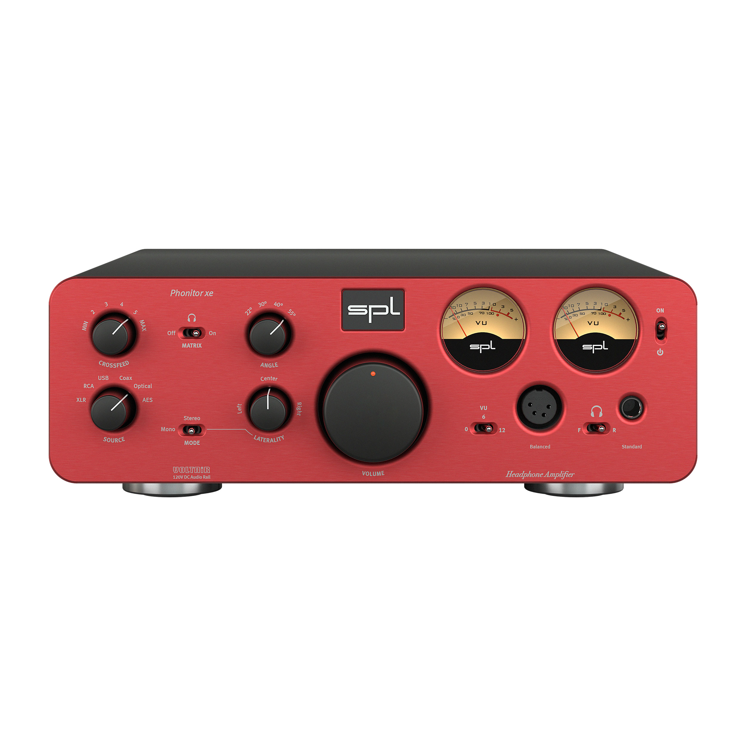 SPL Phonitor xe Kopfhörerverstärker Front Rot Gehäuse Schwarz Bildformat 1zu1 weißer Hintergrund SPL Phonitor xe Kopfhörerverstärker Front Rot Gehäuse Schwarz Bildformat 1zu1 weißer Hintergrund
