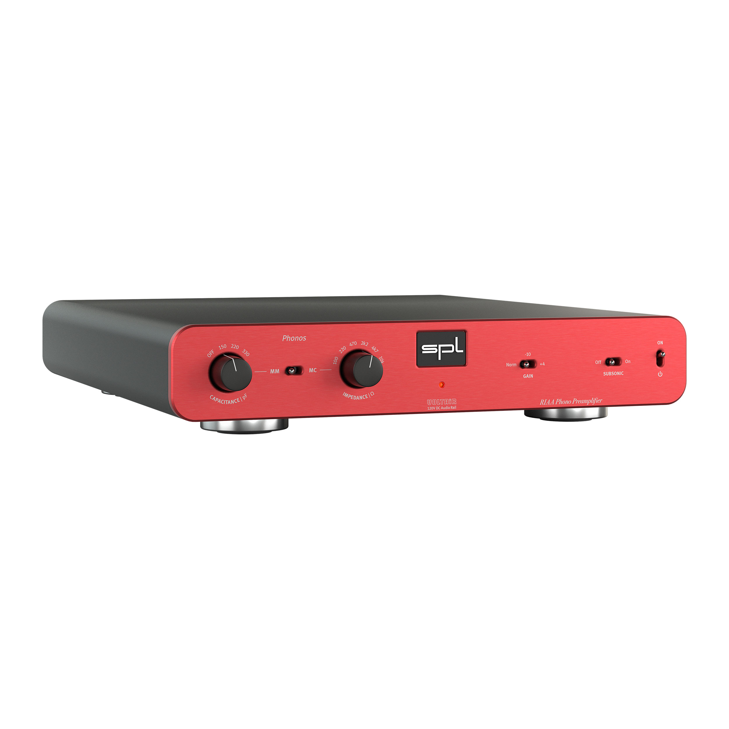 SPL Phonos linke Seite Front Rot Gehäuse Schwarz Bildformat 1zu1 weißer Hintergrund SPL Phonos linke Seite Front Rot Gehäuse Schwarz Bildformat 1zu1 weißer Hintergrund