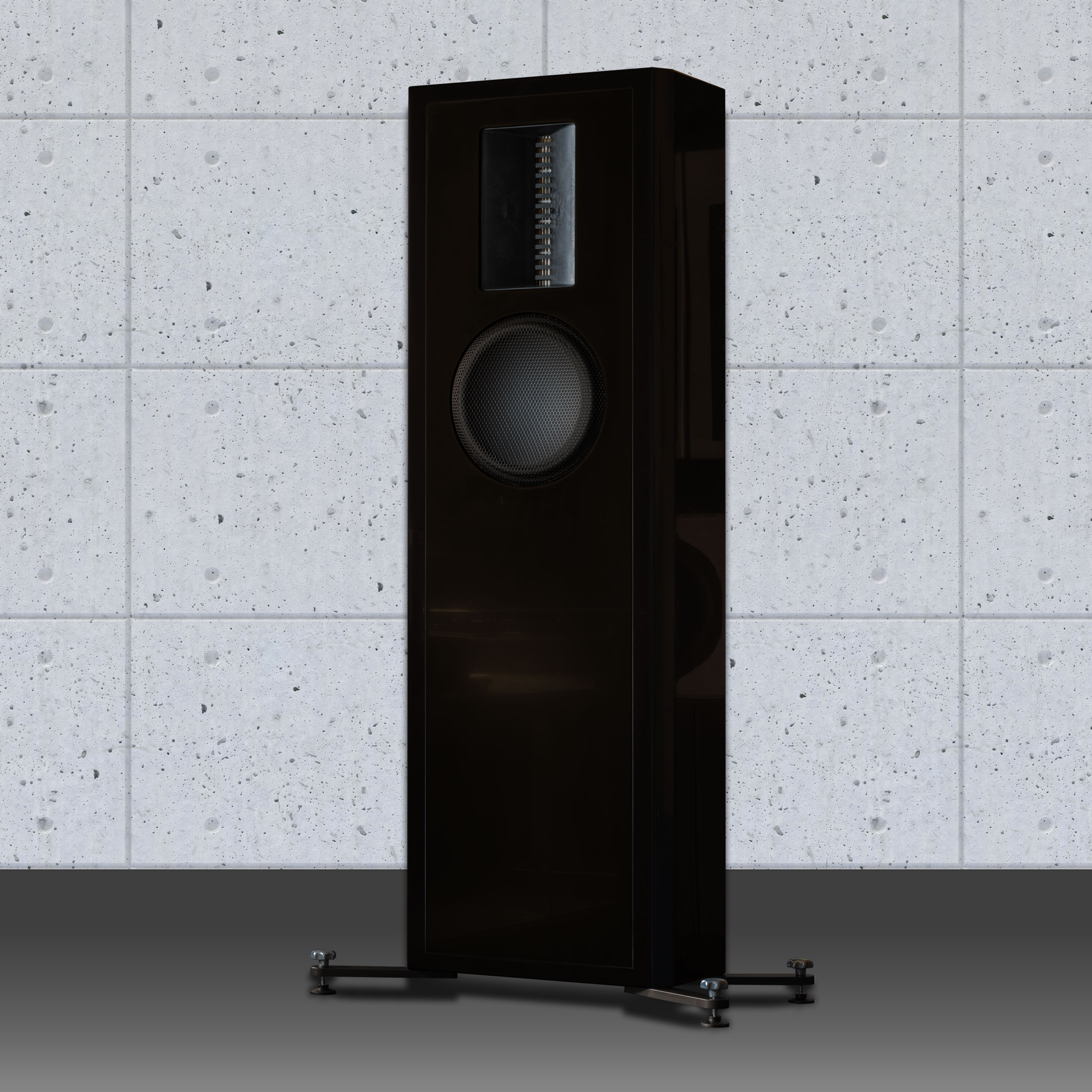 BAT Standlautsprecher Wandlautsprecher Front Gehäuse Basaltgrau Bildformat 1zu1 Beton Hintergrund BAT Standlautsprecher Wandlautsprecher Front Gehäuse Basaltgrau Bildformat 1zu1 Beton Hintergrund