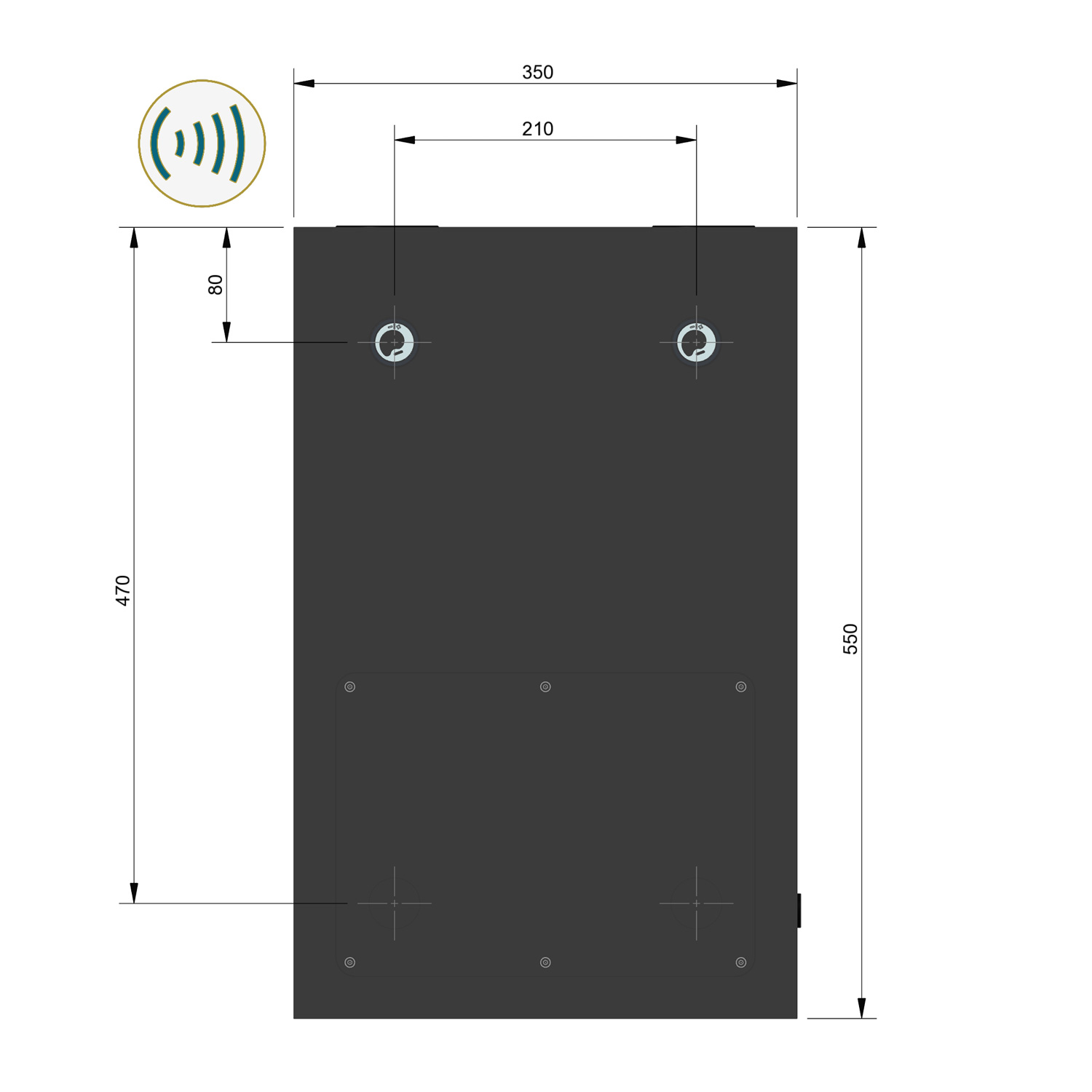 AUDAPHON PCC Monitor 8HX mit allen Teilen Rückansicht technische Zeichnung